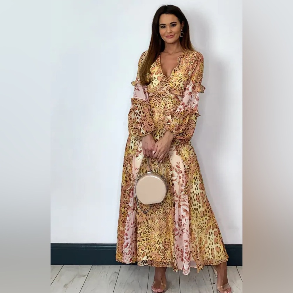 Bardot Pink/Yellow Leopard/floral Maxi dress